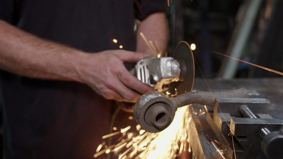 Detail of hand-fabricated steel work in the Johnson shop